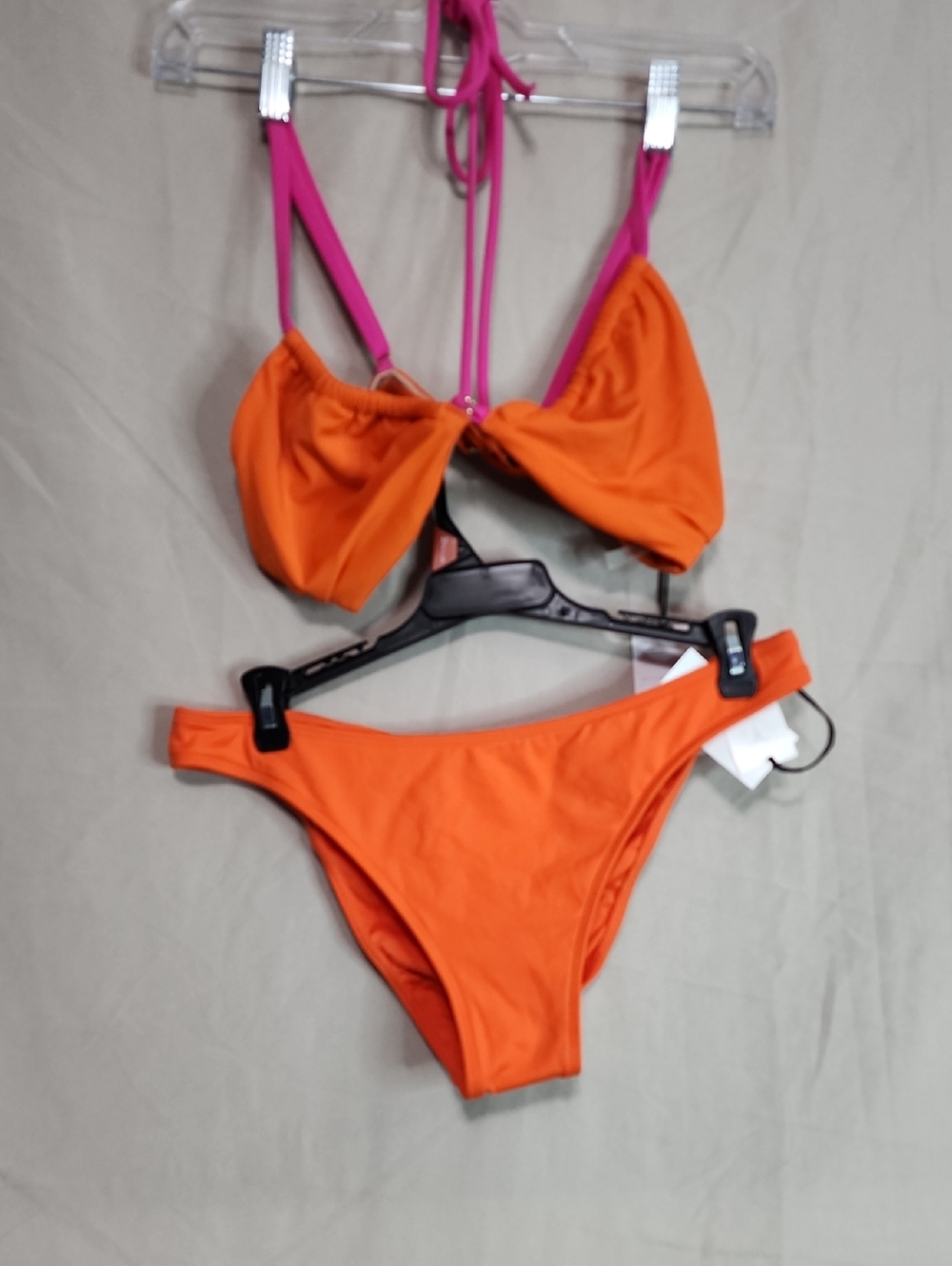 Shade & Shore Orange Bikini Top with Pinkish Strap Detail
